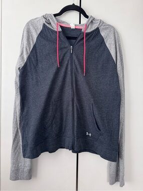 Under Armour Charcoal & Light Gray Zip Hoodie with Pink Drawcords